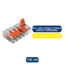 Kit 100 Conectores Terminal Wago Original - 5 Pólos 221-415 Para Cabos e Fios - Até 4mm