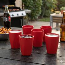Kit 100 Copos Vermelho 330ML Reutilizáveis Resistentes Bebidas Frias Quentes Escolar Camping Viagem