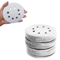 Kit 100 Disco de Lixa Fecho Aderente Branco Pluma 8 Furos 115mm Grão 1000