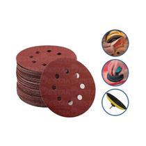Kit 100 Disco de Lixa Vermelho Ferro 125mm Grão 220 Roto Orbital
