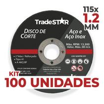 Kit 100 Discos De Corte Metal Inox 115x1,2mm Esmerilhadeira