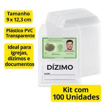 Kit 100 Envelopes Transparente Plástico Capa Protetora Porta Documento Tamanho 9x12cm Modelo P9 ACP para Dízimo, Ofertas e Papéis