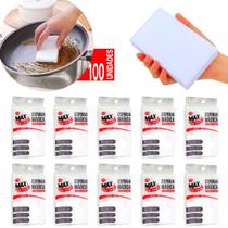 Kit 100 Esponja Mágica Bucha Melamina Buchinha Multiuso Tira Manchas Esfregão Limpeza Atacado