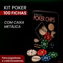 Kit 100 Fichas De Poker Com Caixa Metálica E Organização Classico Kit 100 Fichas De Poker Com Caixa Metálica E Organização Classico