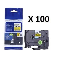 Kit 100 Fitas Flexível Compatível Tze-FX631 Amarela 12mm