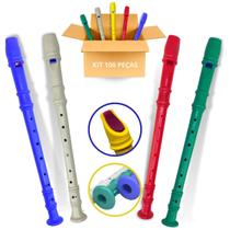 Kit 100 Flauta Doce Infantil Instrumento Brinquedo Musical