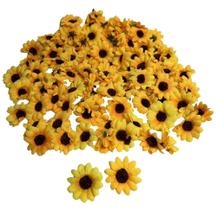 Kit 100 flores de girassol artificial, sem cabo, 4 cm