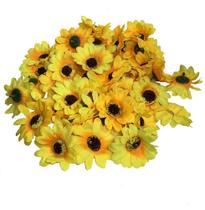 Kit 100 flores de girassol artificial, sem cabo, 7 cm
