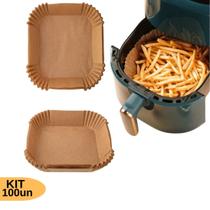 Kit 100 Formas de Airfryer Fritadeira Descartável Quadrada Antiaderente