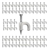 Kit 100 Grampo Fixa Fio Cabo Coaxial Miguelo 10mm Branco