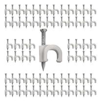 Kit 100 grampo miguelao fixa fio cabo coaxial 4mm branco prego de aco 14mm - MFL