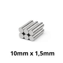 Kit 100 Imã Neodímio Disco Magnético N35 10 x 1,5 mm Super Forte Potente Redondo