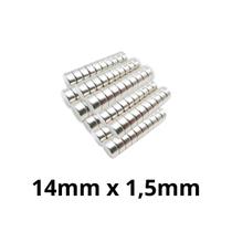 Kit 100 Imã Neodímio Disco Magnético N35 14 x 1,5 mm Super Forte Potente Redondo