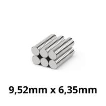 Kit 100 Imã Neodímio Disco Magnético N35 9,52 x 6,35 mm Super Forte Potente Redondo