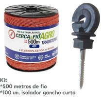 Kit 100 Isoladores Gancho Curto 1 Fio 500 Mt 15x6 Igecast