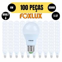 Kit 100 lampada led bulbo a60 6w e27 6500k branca bivolt foxlux