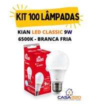 Kit 100 Lâmpadas Led 9W E27 6.500K Branca Fria Bivolt Kian