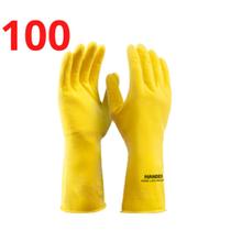 Kit 100 Luva De Látex Amarela Obra Pedreiro Construção Epi