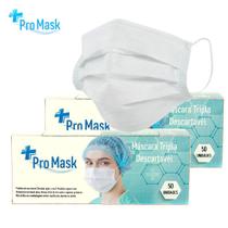 Kit 100 Máscara Descartável Pro Mask Qualidade E Confiabilidade Tripla Camada Com Clip Nasal