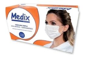Kit 100 Mascaras Brancas Medix Descartável Tripla Elástico