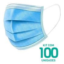 Kit 100 Máscaras Descartáveis Adulto Tripla Camada Cor Azul