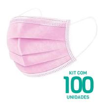 Kit 100 Máscaras Descartáveis Adulto Tripla Camada Cor Rosa