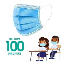 Kit 100 Máscaras Descartáveis para Crianças - Cor Azul
