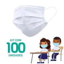 Kit 100 Máscaras Descartáveis para Crianças - Cor Branco - Mundial Fenix