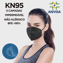 Kit 100 Máscaras PFF2 KN95 N95 Pretas com 5 Camadas Meltblow Bfe 98% + Feltro de Coton + Tnt Spunbond + Anvisa CE FDA