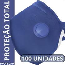 Kit 100 Mascaras Respirador Pff2 N95 Azul C Válvula Anatômica para Trabalho Profissional e Respiração Hospitalar Com Clip Nasal EPI Proteção