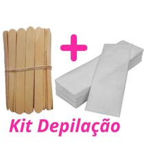 Kit 100 palito depilação + papel depilatório falso tnt 100 un