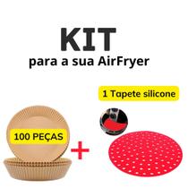 Kit 100 Papel Forro Air Fryer Antiaderente Descartavel + Tapete de silicone