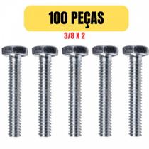 Kit 100 parafuso sextavado rosca inteira 3/8 x 2