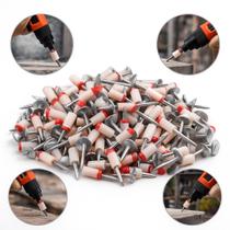 Kit 100 Pinos Reforçados com Arruela para Pistola de Fixação Finca Pino Drywall Gesso Uso Profissional Construção