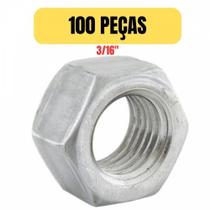 Kit 100 porca sextavada galvanizada 3/16 polegada