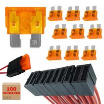 Kit 100 Porta Fusível Lâmina Fio 4mm + 100 Fusivel 05 Amper