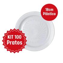 Kit 100 prato plastico descartavel festa refeição 18cm