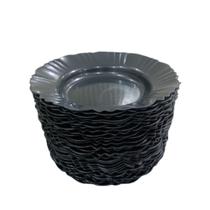 Kit 100 Pratos Fundos Redondo Com Bordas Preto de Plástico