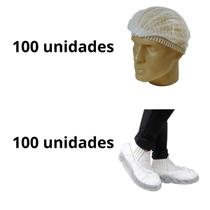 kit 100 Propé Sapatilha 100 toucas TNT branco descartável