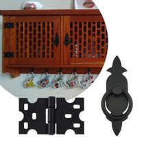 Kit 100 Puxadores Chapa Rustica + 100 Dobradiças Mexicana