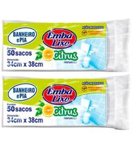 Kit 100 Saco De Lixo Perfumado Banheiro e Pia Ação Repelente