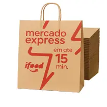 Kit 100 Sacola Kraft Ifood Mercado Express - 32x28x17,5 cm