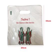 Kit 100 Sacolas Plástica Branca 33x24 p/ São Cosme e Damião