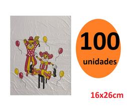 Kit 100 Sacos de Plástico p/ Palhaços Dia das Crianças 16x26
