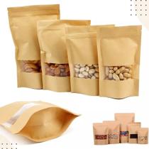 Kit 100 Sacos Kraft C/ Zip Lock Visor Stand Up Pouch 15x22cm