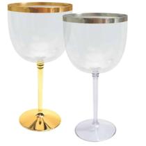 Kit 100 Taças De Gin Borda e Base Metalizada 450ML