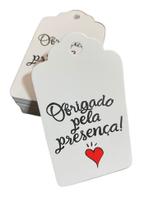 Kit 100 Tags Branca Papel Couche Obrigado Pela Presença