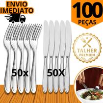 Kit 100 Talheres Talher Inox Premium Garfo E Faca Refeição Restaurante Lanchonete Cozinha Buffet