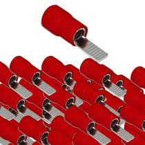 Kit 100 terminais pre isolado pino chato 10mm vermelho