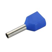 Kit 100 Terminal Elétrico Ilhós Tubular Duplo 2,5mm Azul